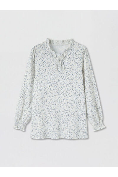 LC Waikiki Ruffled Tie Collar Patterned Blouse
