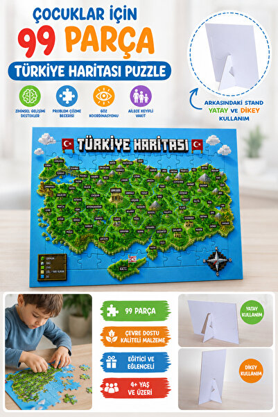 Morinna Minecraft Temalı Türkiye Haritası Baskılı Puzzle Yapboz 99 Parça Dike...