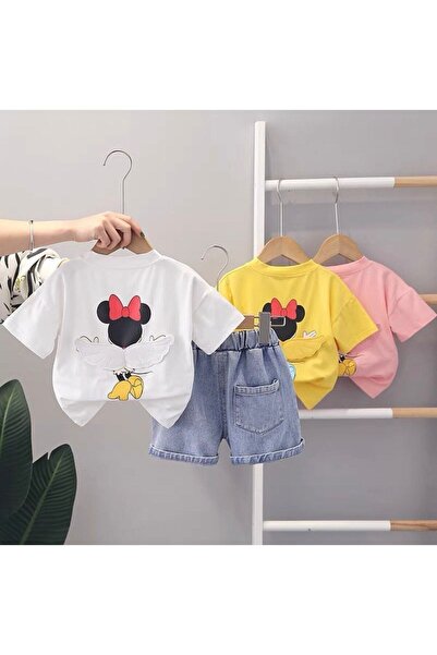 GÜL Baby Kız Çocuk Arkası Kanatlı Kot Şortlu Takım
