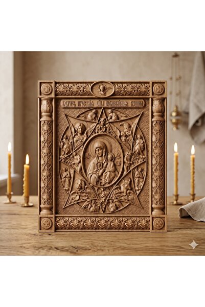 OEM Icon carved in solid oak wood – Mother of God and Jesus Christ – 29 x 25 cm
