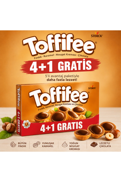 Storck Toffifee 4+1 Avantaj Paketi Çikolata ve Karamel Dolgulu Fındıklı Atışt...