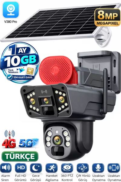 SONREİR RX35AI Solar Güvenlik Kamerası Dual Lens 4G Sim Kartlı PTZ Hareketli ...
