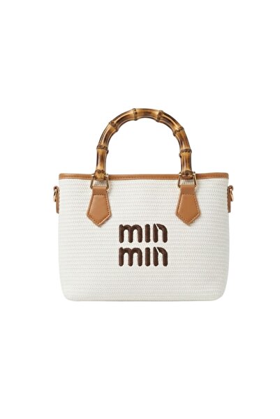MİN & MİND Natural Straw Beach Bag - Stylish Summer Tote with Bamboo Wood Handle