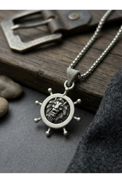 Velcari Retro Sailor Themed Stainless Steel Chain Men's Necklace with Lion Fi...