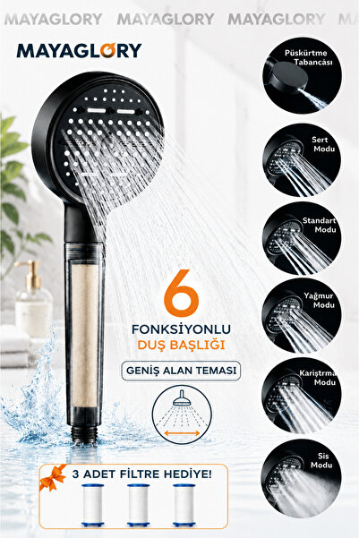 Mayaglory Multi 6 Fonksiyonlu Filtreli Duş Başlığı Yüksek Basınçlı Su Tasarru...