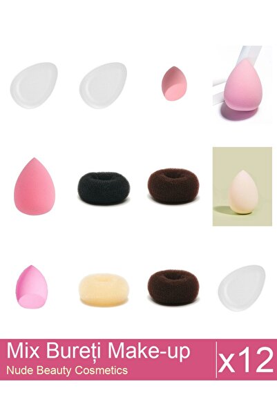 Makeup Set Mix 12 produse Bureti: Burete extra-soft pentru make-up, nude, Bur...