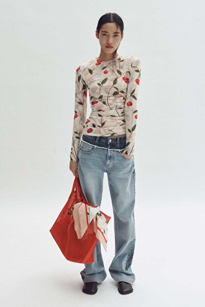 H&M Cherry-print mesh top