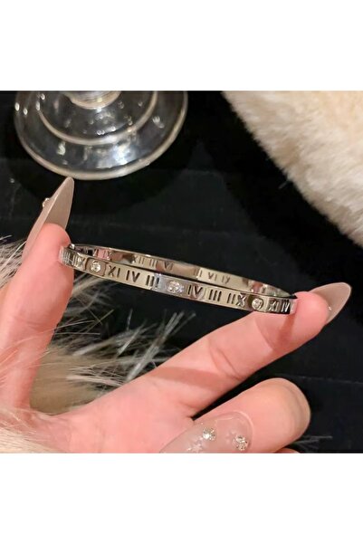 Choice4 Silver E Zircon Titanium Steel Bangle for Women, Fashionable High-end...