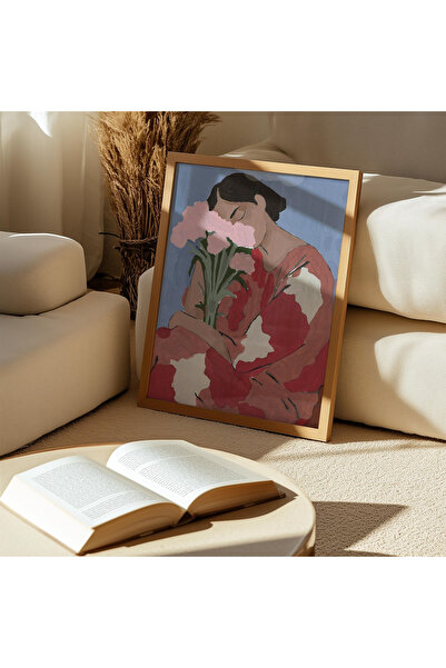 Tuba Decor Tablou într-o singură bucată cu ramă din lemn, floare, femeie