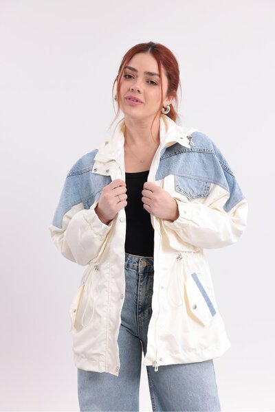 Yeys Shop Ekru Denim Geçişli Premium Yağmurluk