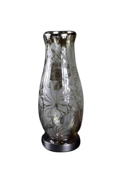 Goliat Vază decorativă din sticlă cu accente cromate și decor floral, 15x38 c...