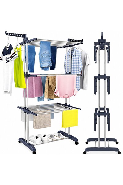 Kdhome Uscator Rufe Vertical Dry Tower, Otel Inoxidabil, Pliabil, Cu Roti, 3 ...