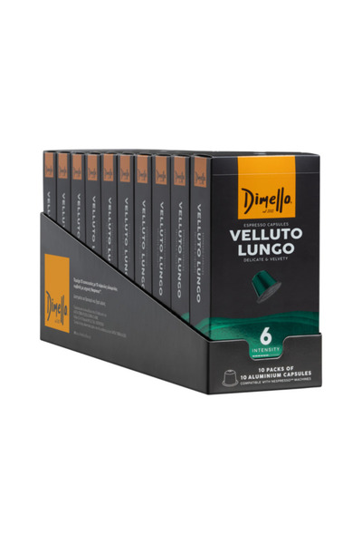 DİMELLO Κιβώτιο Κάψουλες Velluto Lungo συμβατές με Μηχανή Nespresso - 100τεμ.