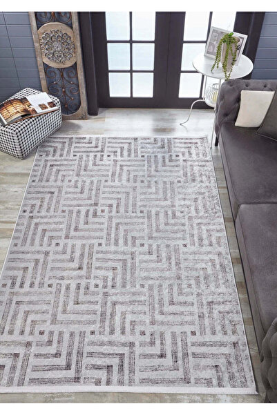 halinet Halı.Net Gray Modern Washable Non-Slip Living Room Carpet Haln-Hln1833