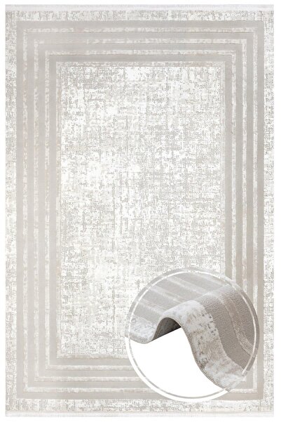 halinet Halı.Net Cream Modern Washable Non-Slip Living Room Carpet Nxs-Melang...