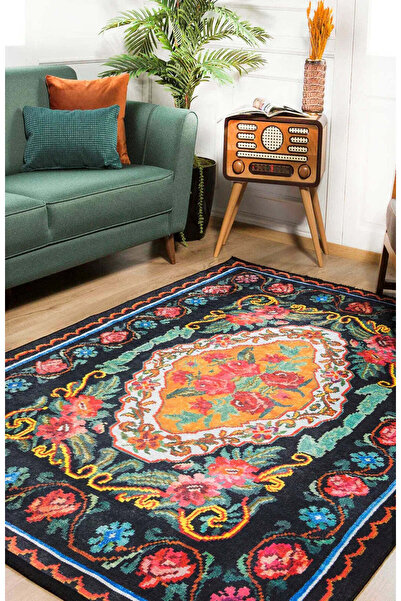halinet Halı.Net Black Classic Washable Non-Slip Living Room Carpet Haln-Hln152