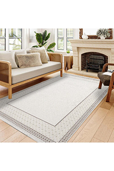 halinet Halı.Net White Modern Washable Non-Slip Living Room Carpet Cr-Safir-1...