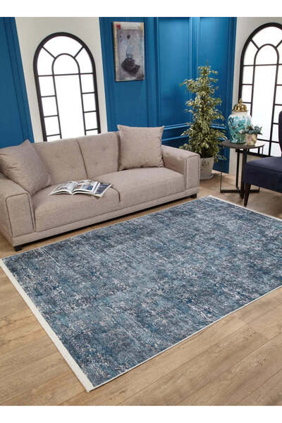 halinet Halı.Net Blue Modern Washable Non-Slip Living Room Carpet Haln-Hln1884