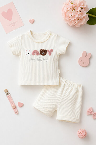 Minelia Kids طقم شورت للفتيات الصغيرات مصنوع من القطن بنسبة 100% مع تفاصيل مط...