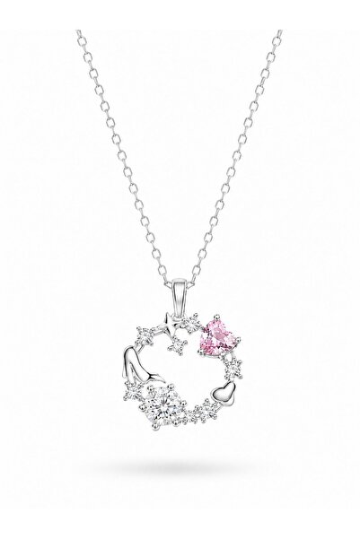 serelya 316L Steel Chain Silver Color Pink Stone Detailed Wreath Model Women'...
