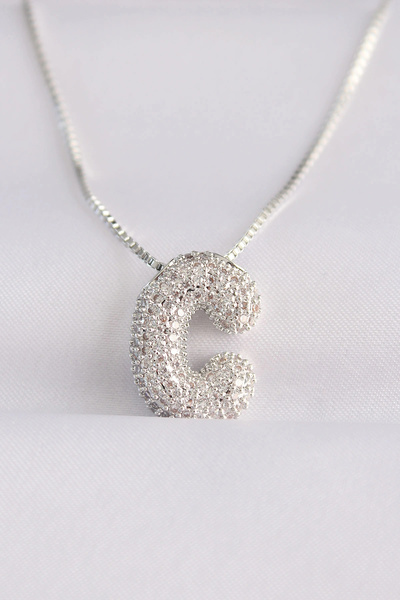 shopwave 316L Steel Chain Zircon Stone C Letter Silver Color Bubble Necklace