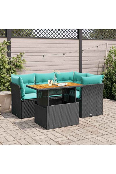 vidaxl Set mobilier de gradina cu perne, 5 piese, negru, poliratan