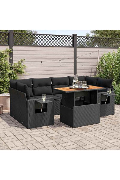 vidaxl Set canapele de gradina cu perne, 7 piese, negru, poliratan
