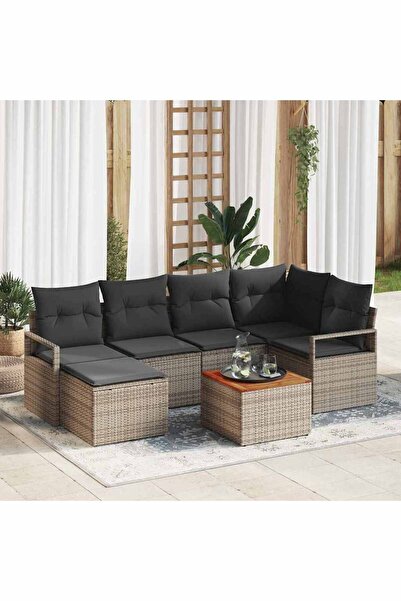 vidaxl Set de canapele pentru gradina cu perna 7 pcs Gri poliratan