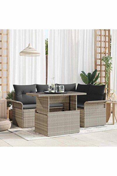 vidaxl Set de canapele pentru gradina 5 pcs Gri deschis Rattan poli