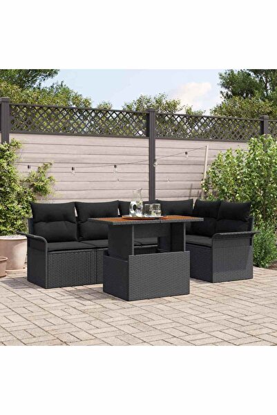 vidaxl Set de canapele pentru gradina 6 pcs Negru Rattan poli