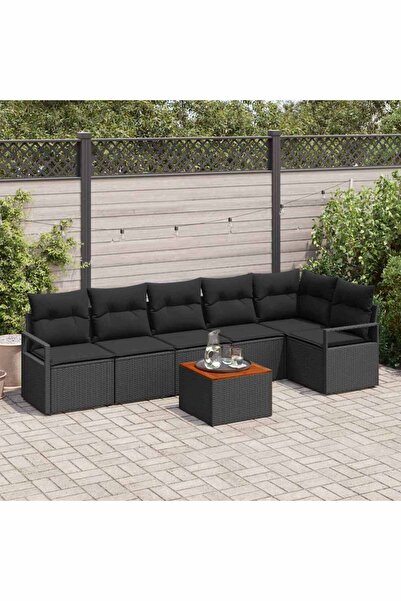 vidaxl Set de canapele pentru gradina 7 pcs Negru poliratan