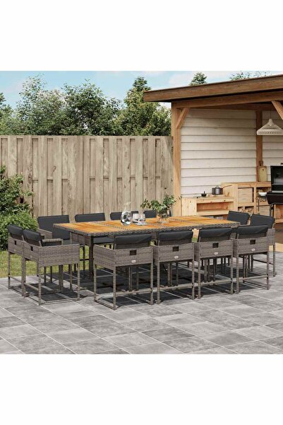 vidaxl Set mobilier de gradina cu perne, 13 piese, gri, poliratan
