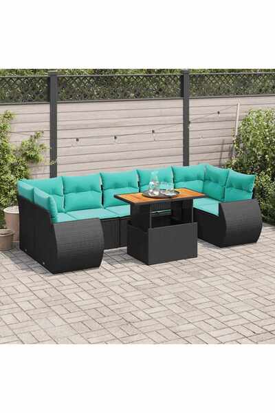 vidaxl Set mobilier de gradina cu perne, 8 piese, negru, poliratan