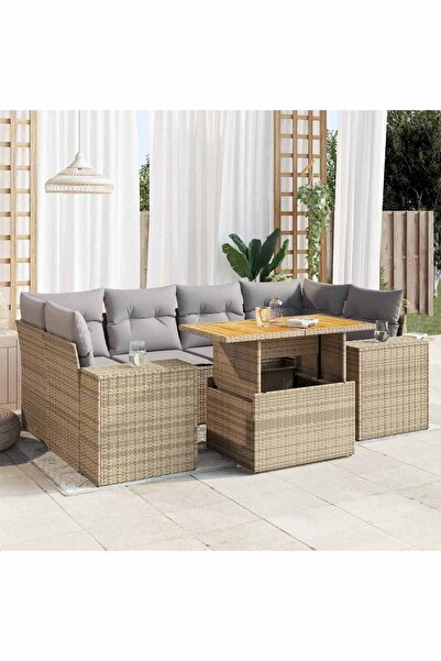 vidaxl Set canapele de gradina, 7 piese, cu perne, bej, poliratan