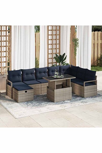 vidaxl Set de canapele pentru gradina cu perna 9 pcs Gri Rattan poli