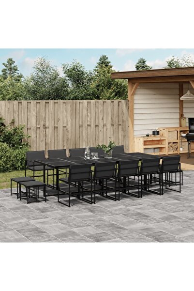 vidaxl Set mobilier de gradina, 15 piese, cu perne, negru, textilena