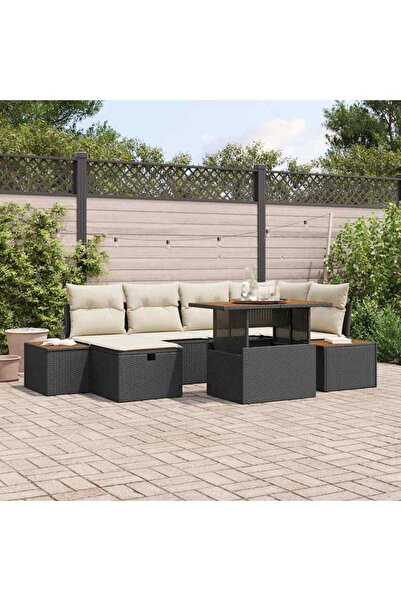 vidaxl Set de canapele pentru gradina cu perna 7 pcs Negru poliratan