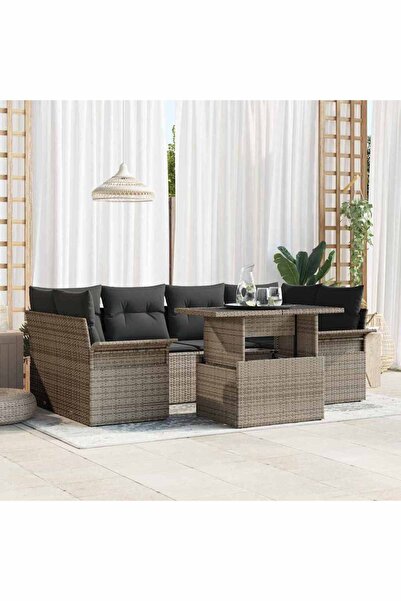 vidaxl Set de canapele pentru gradina cu perna 7 pcs Gri Rattan poli