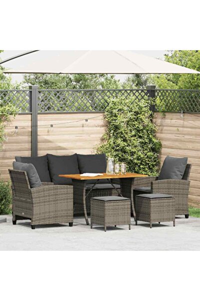vidaxl Set mobilier gradina cu perne, 6 piese, gri, poliratan