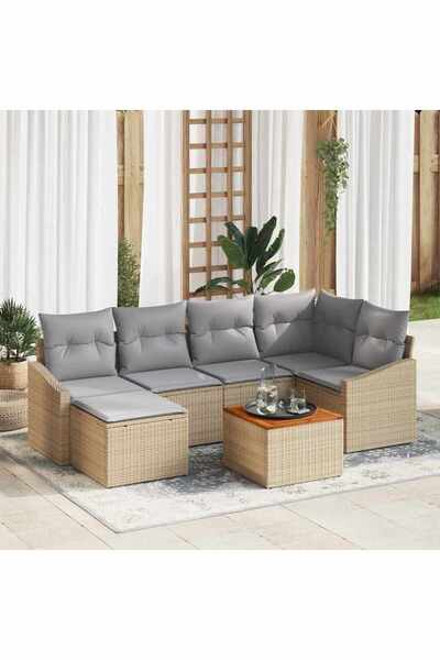 vidaxl Set de canapele pentru gradina cu perna 7 pcs Bej poliratan