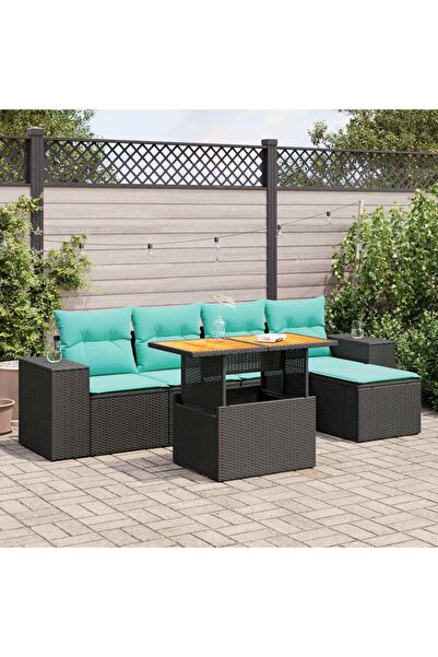 vidaxl Set mobilier de gradina cu perne, 6 piese, negru, poliratan