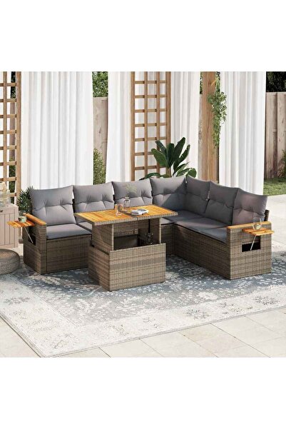 vidaxl Set canapele gradina cu perne 7 piese bej poliratan/lemn acacia