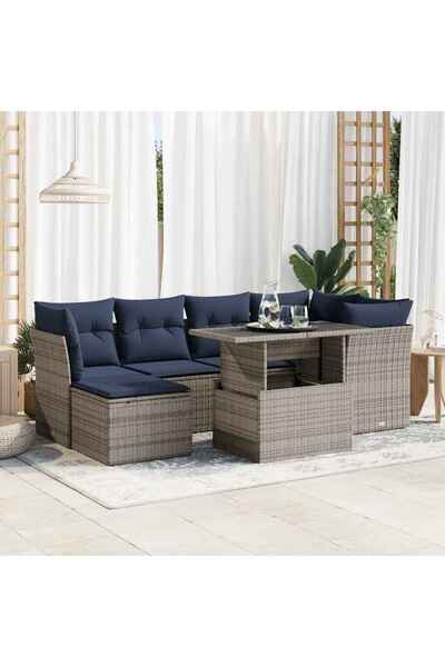 vidaxl Set canapele gradina cu perne 7 piese gri poliratan/lemn acacia