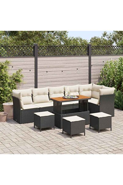 vidaxl Set de canapele pentru gradina 10 pcs Negru poliratan