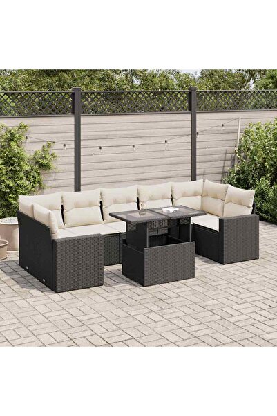 vidaxl Set mobilier de gradina cu perne, 8 piese, negru, poliratan