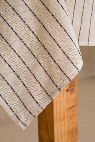 Koza Home Grain 100% Cotton Tablecloth Cream-Anthracite Border Detailed 140X200 cm 2594