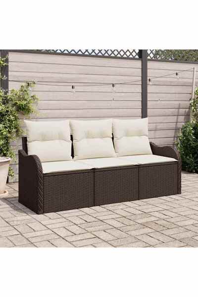 vidaxl Set de canapele pentru gradina cu perna 3 pcs Maro poliratan