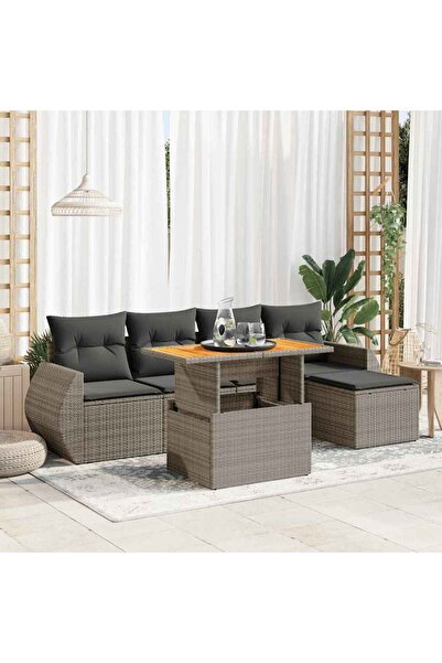 vidaxl Set mobilier gradina cu perne, 6 piese, gri, poliratan