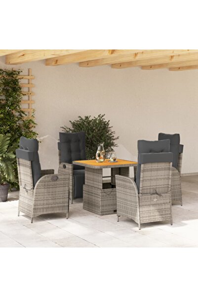 vidaxl Set mobilier de gradina cu perne, 5 piese, gri, poliratan