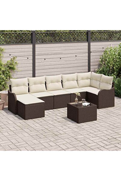 vidaxl Set de canapele pentru gradina 8 pcs maro È™i alb Rattan poli